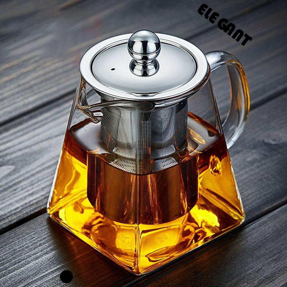 [Elegan] Teko Teh Transparan Tahan Panas Daun Kopi Stainless Steel Tea Strainers Kettle