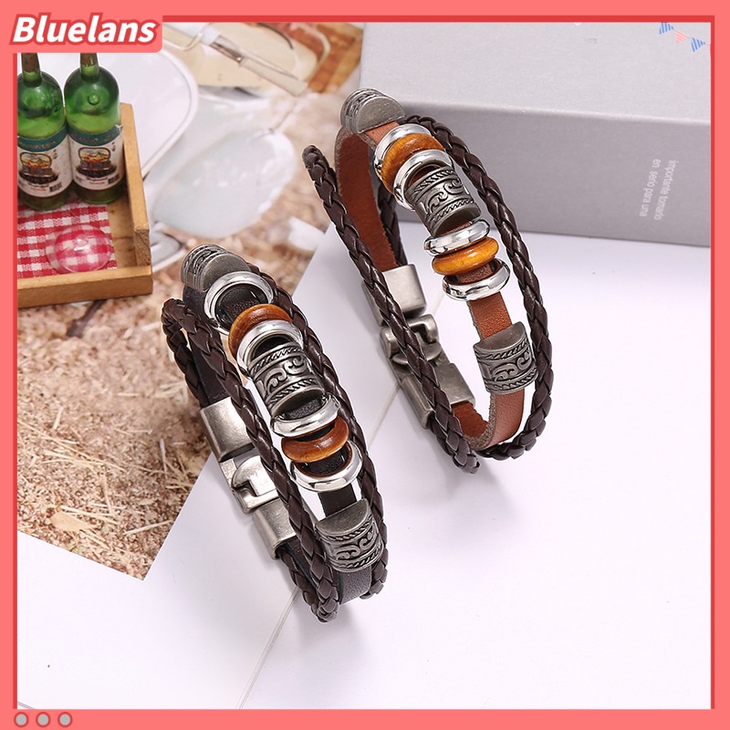 [BLS] Gelang Kulit multi-Lapis Tangan-Berikat Perhiasan Gelang Pria fashion Eropa Dan Amerika Dan Populer