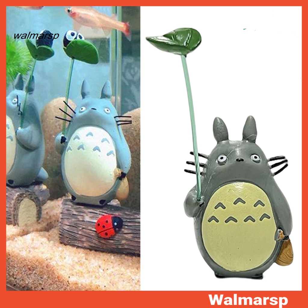 Walmarsp Dekorasi Tangki Ikan Hidup Colorfast Aquarium Lansekap PVC Anime Figure Miyazaki Kucing Dengan Daun Ornamen Aksesoris Aquarium