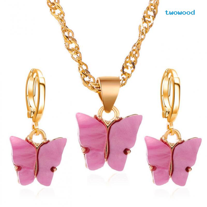 Twowood Butterfly set Kalung Anting Hewan Serangga Kecil Segar Dan Manis