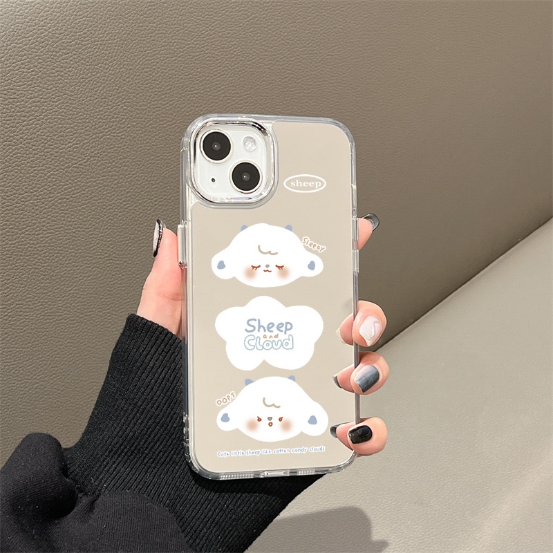 IPHONE Casing Ponsel Cermin Awan Domba Lucu Kompatibel Untuk Iphone11 12 13 14 12Pro 13Pro 14Pro Pro Max XR X XS Max Electroplating Tombol Perlindungan Mirror Cover