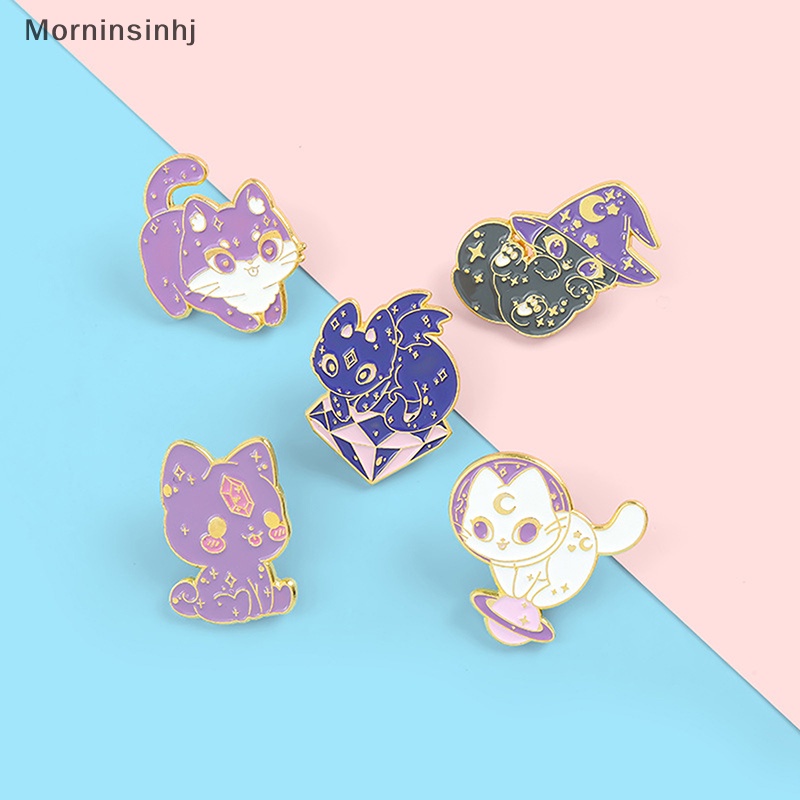 Mornin Bulan Langit Berbintang Kucing Enamel Pin Ungu Topi Penyihir Penyihir Antariksa Kucing Kitten Bros id