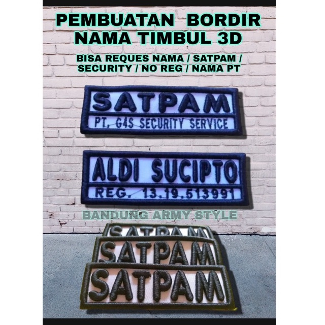 Bordir Bordir BORDIR NAMA TIMBUL BORDIR SATPAM TIMBUL PAPAN NAMA TIMBUL BORDIR TIMBUL 3D NAMA SATPAM