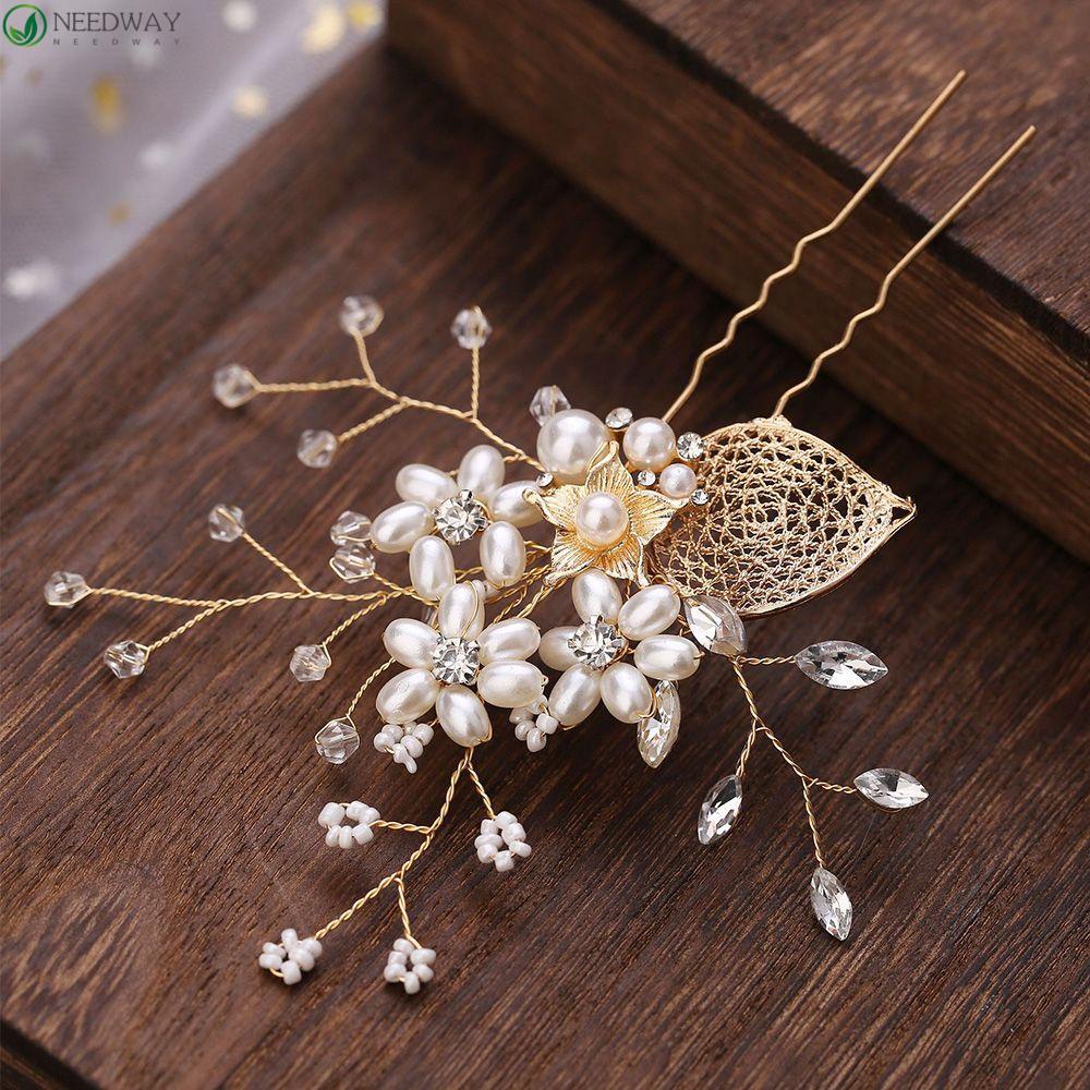 Needway Pengantin Wanita Jepit Rambut Mutiara Aksesoris Pernikahan Daun Wedding Bride Hair Clip