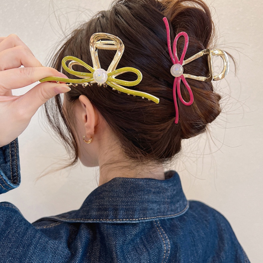 Korea Paduan Busur Mutiara Rambut Klip Wanita Sederhana Serbaguna Besar Ponytail Klip Aksesoris Rambut