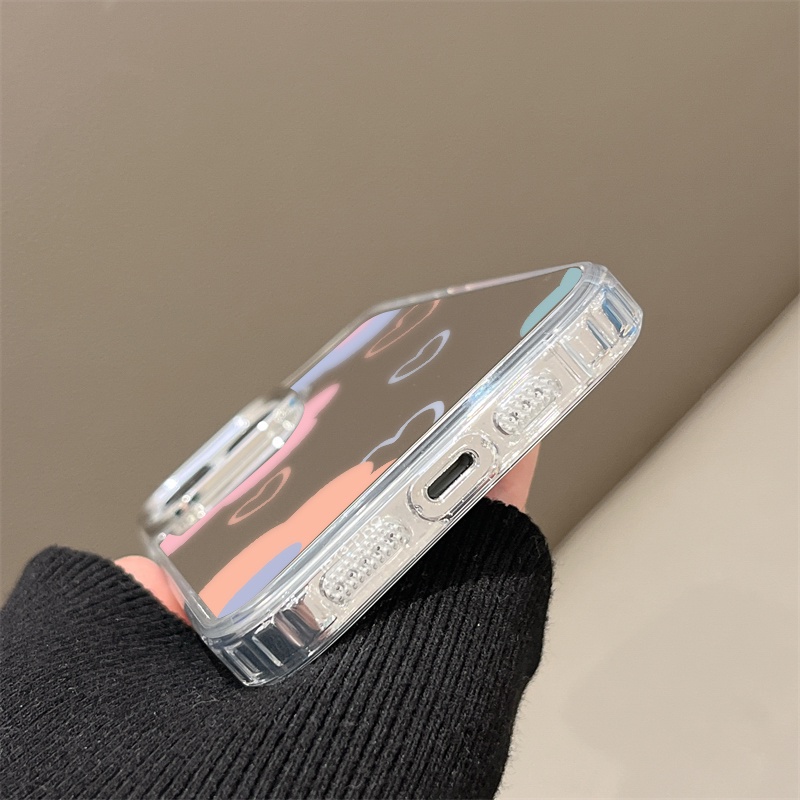 IPHONE Casing Ponsel Cermin Bunga Pink Biru Kompatibel Untuk Iphone11 12 13 14 12Pro 13Pro 14Pro Pro Max XR X XS Max Electroplating Tombol Perlindungan Mirror Cover