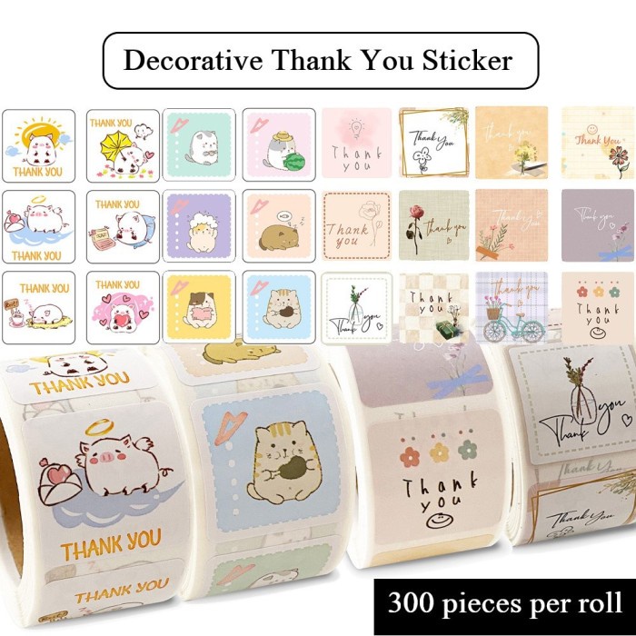 

Sticker Decorative Thank You Persegi Stiker Label Kotak 3x3 cm (300 pcs/ Roll)