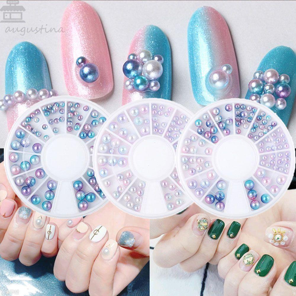 AUGUSTINA Agustinina Nail Art Beauty DIY Half-Round 3D Biru Irregular Studs Beads Ukuran Campur