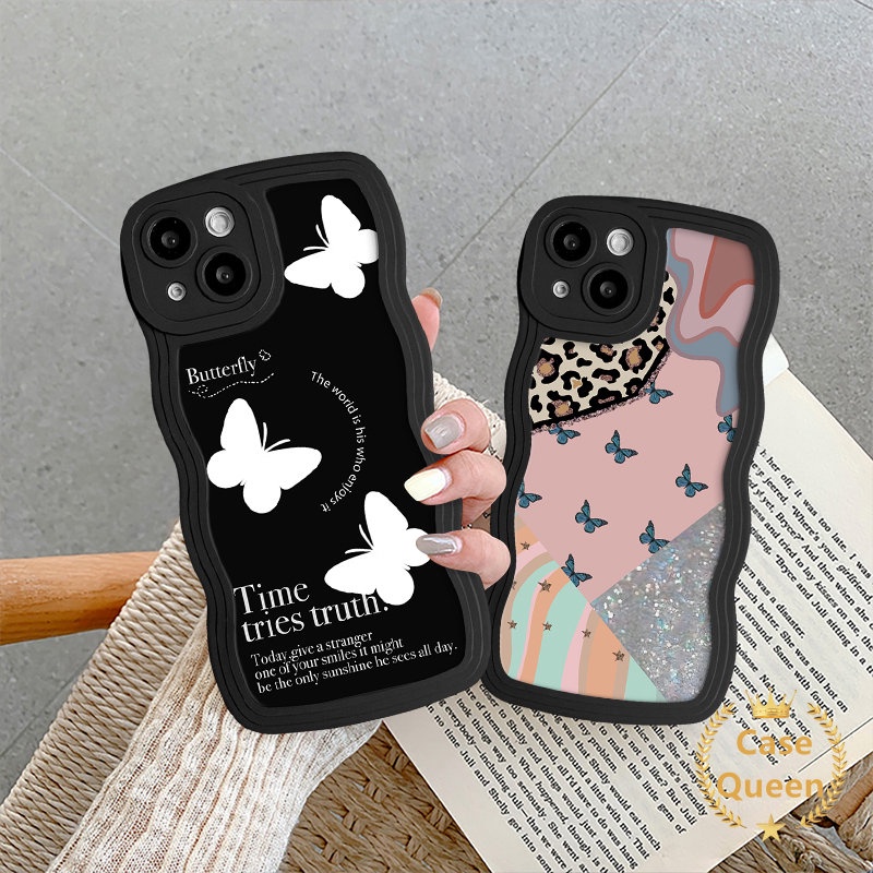 Ins Kepribadian Fashion Fantasy Butterfly Label Case Untuk Redmi 9C NFC 10A 10C A1 12C 9C 10 9A 9 9T Redmi Note8 10S 10 11 9 11s Retro Kupu-Kupu Cantik Lembut Bergelombang Penutup Tepi