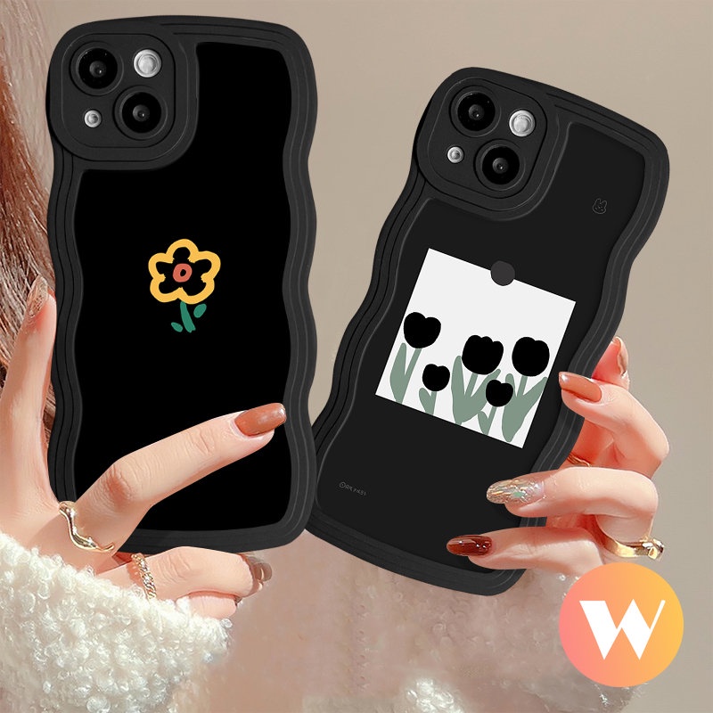 Case Untuk Redmi Note11 10 9 Pro 11s 10s 9s 8 Redmi 12C 910c Mi 11T Pro POCO X3 M3 NFC Pro 10 A1 9A 9T A2 10A 9C A1+A2+Bunga Vintage Wavy Edge Simple Flower Sarung Silicon Tulip