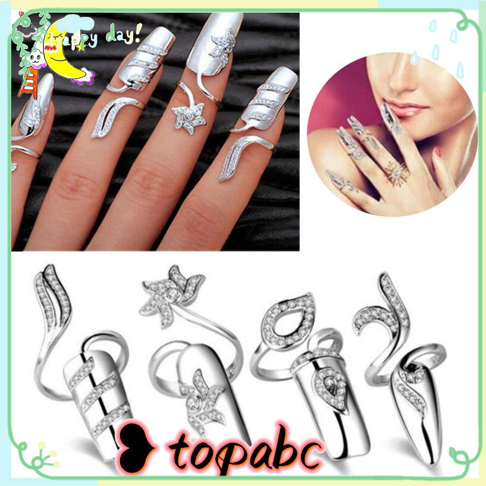 TOP Cincin Kuku Pesta Fashion Warna Perak Desain Sederhana Pelindung Kuku