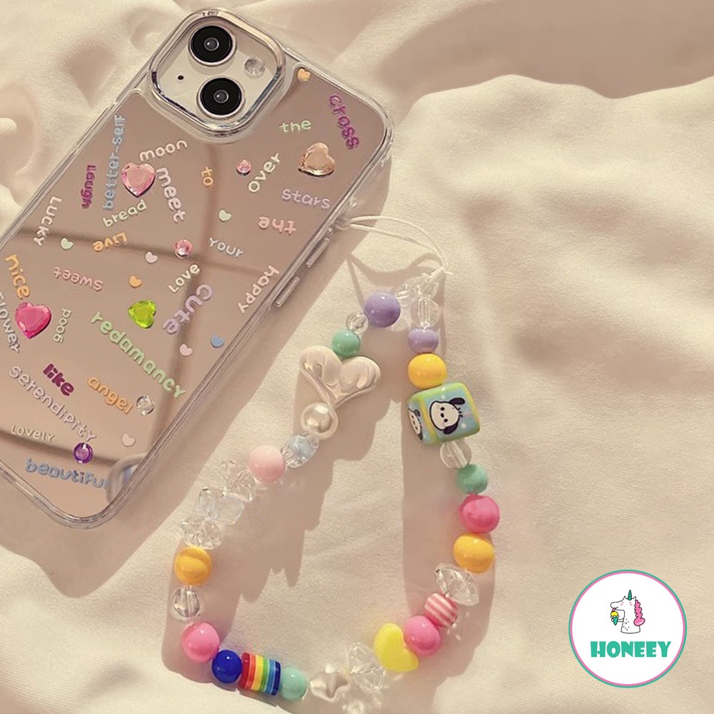IPHONE Casing Ponsel Cermin Rias Bahasa Inggris Warna-Warni Kompatibel Untuk Iphone14 Pro Max13 12/12pro Case Iphone11Stiker Berlian Mengkilap Penutup Belakang