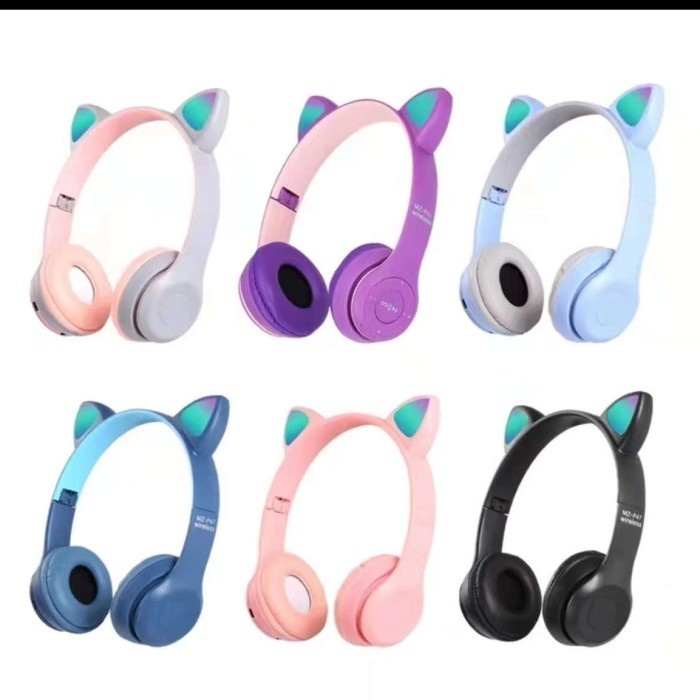 CAT EARS HEADSET P47M Headphone Bando Bluetooth Wireless LED Light Super Bass Stereo