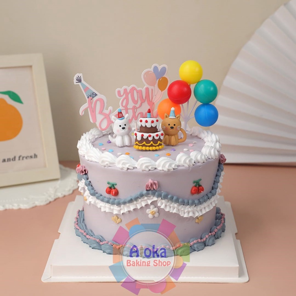 Topper Cake Hewan Lucu Pesta Ulang Tahun / Dekorasi Kue Ulang Tahun Hewan / Happy Birthday Cake Deco