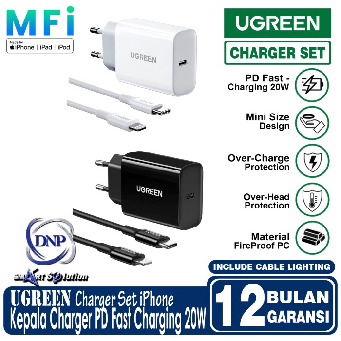 UGREEN Kepala Charger Set 20W + Kabel Lightning MFi PD Fast Charging