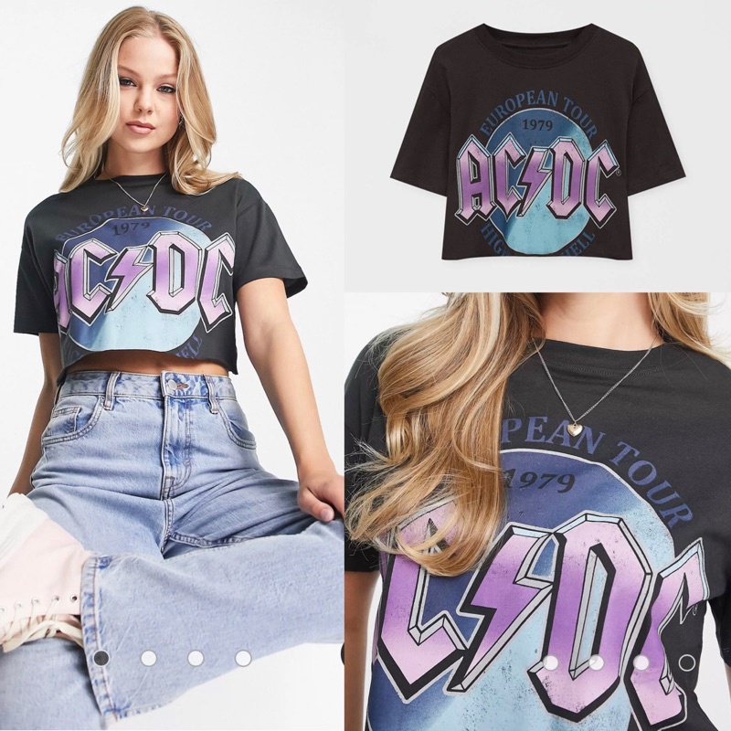 Pull&bear ACDC Cropped T Shirt