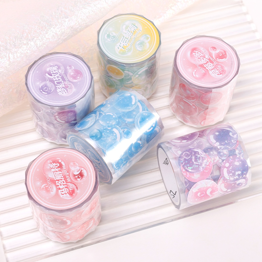 Label Hias Sequin Glitter/Alat Tulis Siswa Untuk Diary Planner DIY/3M Colorful Fantasy Bubble Dots Washi Tape Stickers/Kawaii Lucu Bubble Round Adhesive Tape/