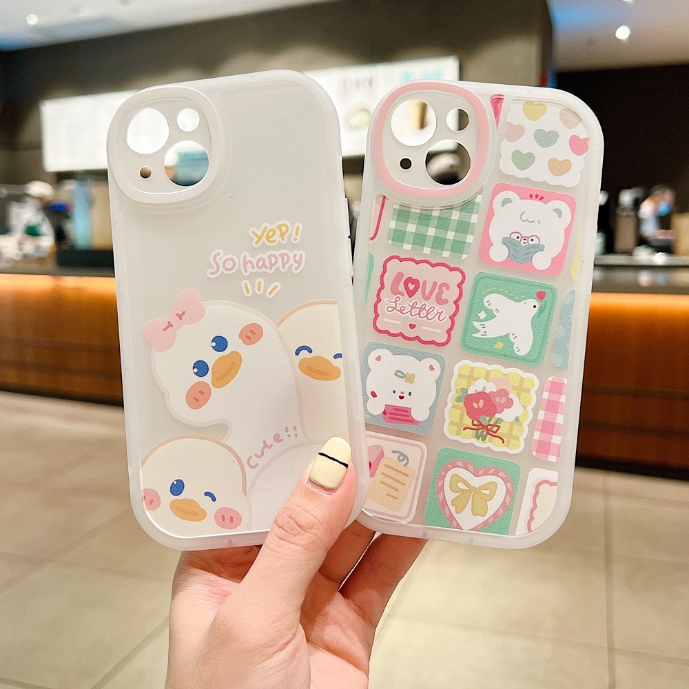 Case Pasangan Beruang Bebek Kartun Lucu Untuk Samsung A11 EU A12 A21S A22 A32 A30S A50 A50S A51 4G A52 A10S A03 A03S A02S M12 Airbag Shockproof Soft TPU Cover