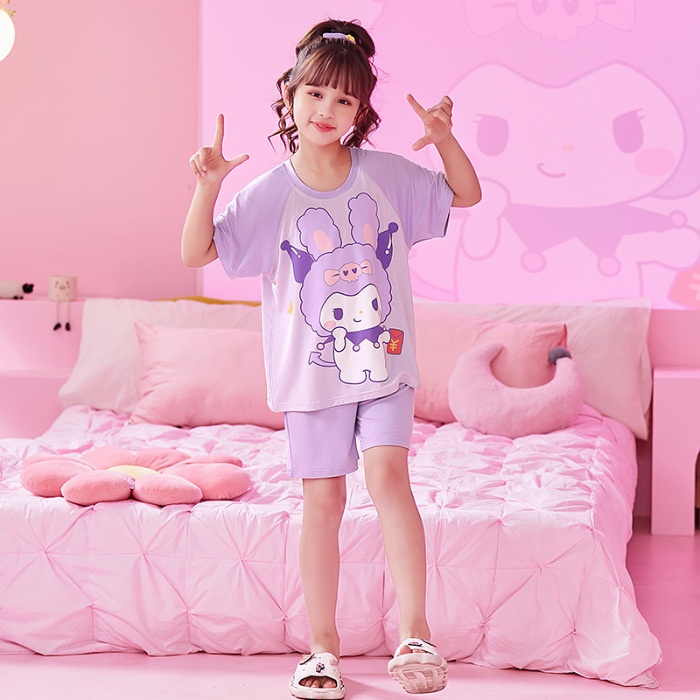 BAJU TIDUR ANAK SANRIO LENGAN PENDEK CELANA PENDEK CINNAMOROLL KUROMI MELODY