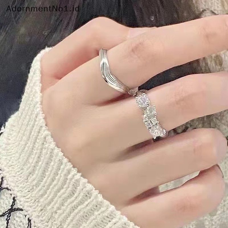 [AdornmentNo1] Fashion pasangan jari telunjuk cincin kristal zirkon cincin terbuka dapat disesuaikan untuk pecinta wanita pernikahan pertunangan perhiasan hadiah