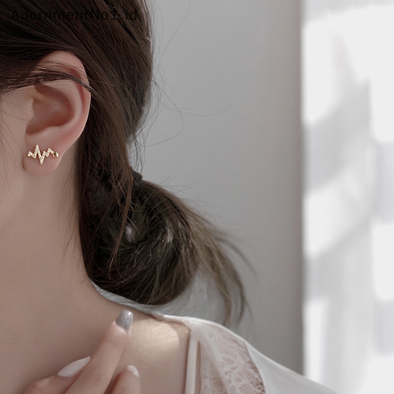 [AdornmentNo1] Wanita kreatif jantung elektrokardiogram Stud Earrings korea serbaguna berlian imitasi detak jantung anting baru Fashion perhiasan