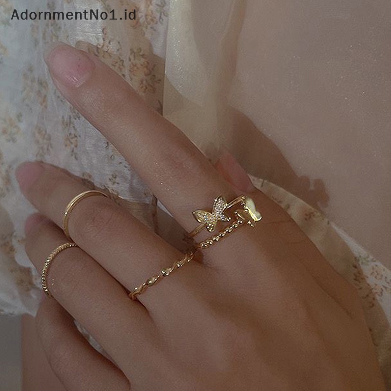 [AdornmentNo1] 4 Pcs Bohemian geometris cincin Set Butterfly Knuckle Finger Ring Set untuk wanita Fashion perhiasan hadiah