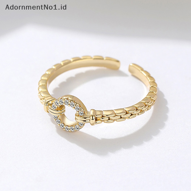 [AdornmentNo1] Shiny Zircon cincin bulat Punk Rock putaran pembukaan Adjustable Alloy jari cincin untuk wanita Fashion perhiasan aksesoris hadiah