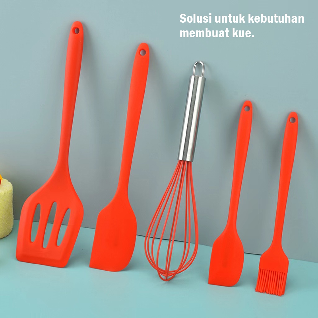 Easy Baking Set Spatula Peralatan Masak Sutil Silikon Non Stick Cooking Tools Isi 5 Pcs
