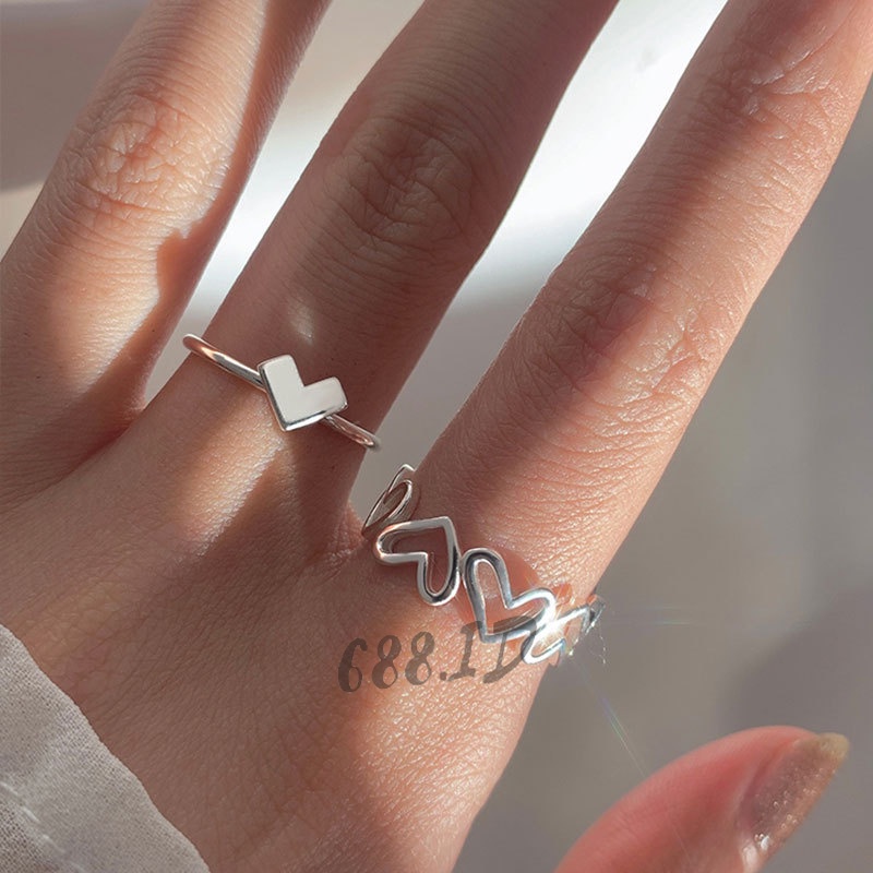 Cincin Desain Hati 2pcs Model Terbuka Love Ring Female Fashion Accessories Jewelry Korea untuk Wanita CC 06