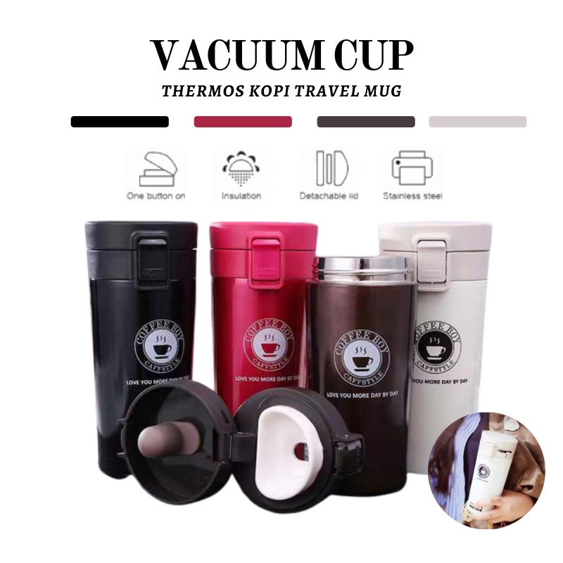 GOS -F102- Termos Kopi Travel Mug Vacum Coffee Tahan Air Panas&amp;Dingin Coffee Cup - Thermos Kopi Stainless Steel 400ml