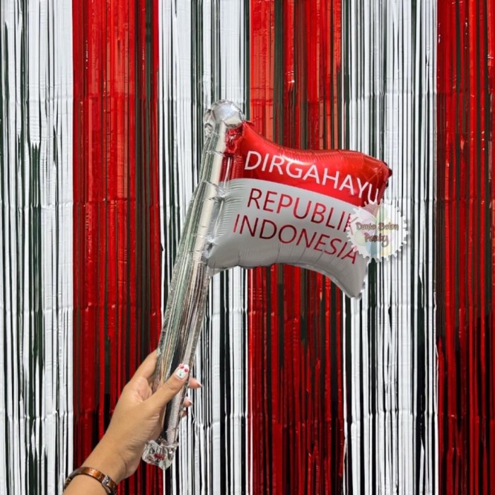 Balon Foil Stick Bendera Merah Putih / Balon DIRGAHAYU RI 17 Agustus