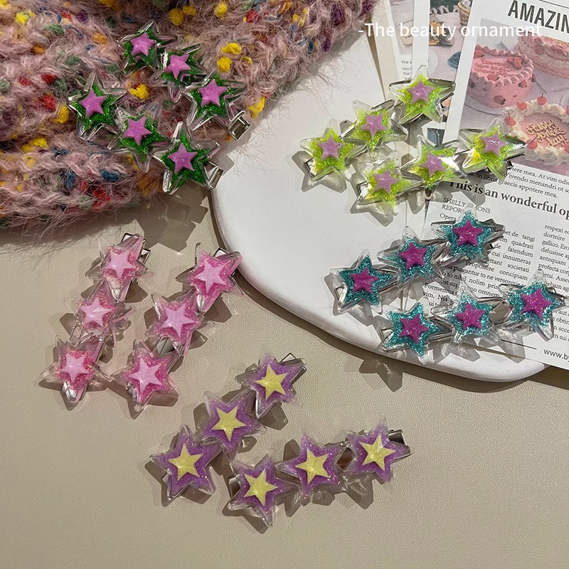 1pc Klip Rambut Bintang Pentagram Poni Lucu Menggenggam Klip Baru Hair Card A Word Duckbill Clip