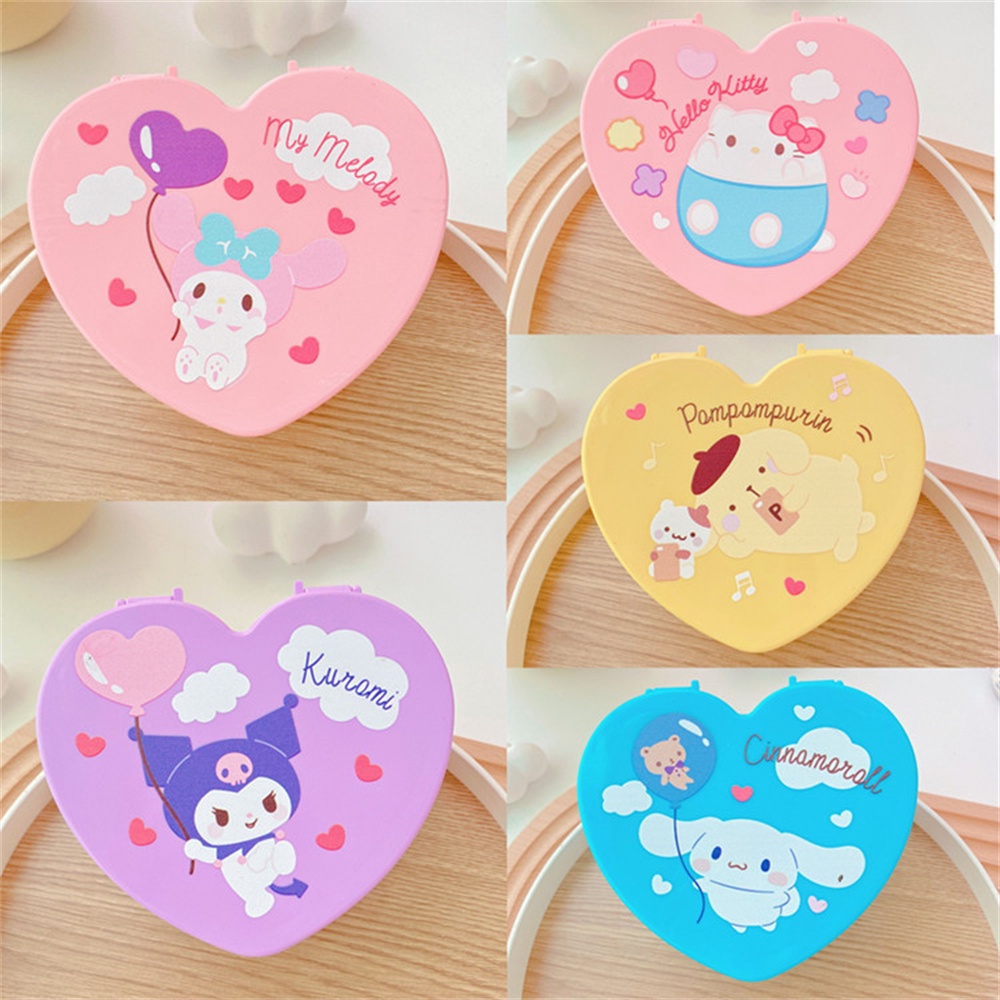 ღ Sanrio Kotak Perhiasan Berbentuk Hati Gadis Hati Kulomi Kotak Perhiasan Desktop Perhiasan Kalung Anting-Anting Double-layer Flip Finishing Groceries Box