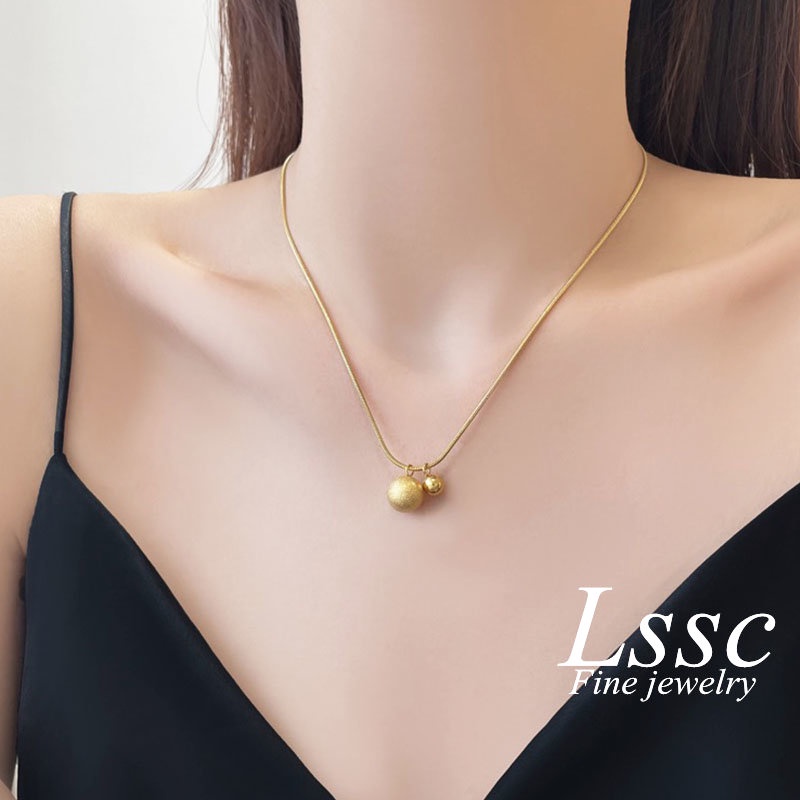 Kalung Titanium Bola Keberuntungan Cantik Korea Emas 18K Anti Karat Aksesoris Wanita Perhiasan Fashion