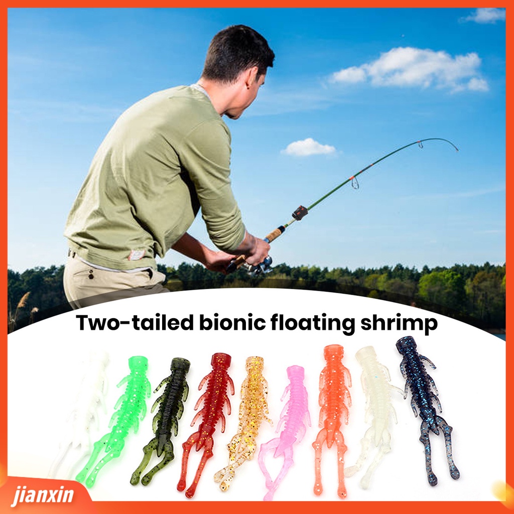 (In Stock) 10Pcs Ekor Ganda Lembut Udang Memancing Umpan Bionic Tahan Abrasi Realistis Angling Untuk Semua-Air Memancing