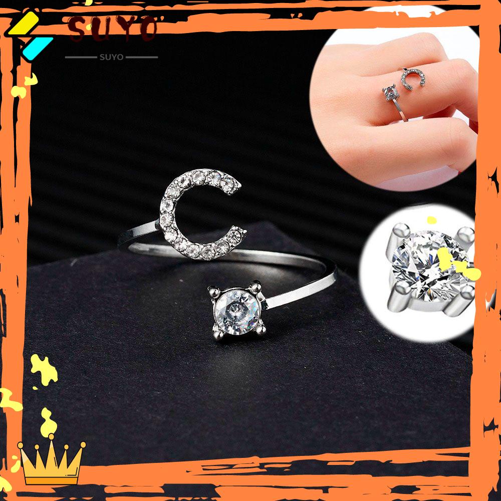 SUYO Cincin Alfabet Cinta Unik Untuk Wanita Aksesoris Perhiasan Charm Jewelry Gift 26huruf