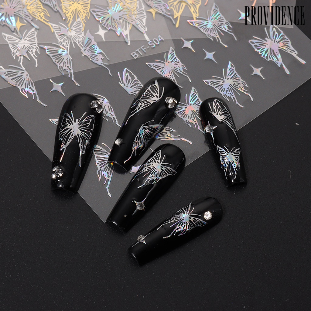 Providence 2lembar Hot Stamping Butterfly Nail Art Stiker Efek Mengkilap Ultra-Tipis Butterfly Decals DIY Manicure Perekat Dekorasi Kuku Perlengkapan Kuku