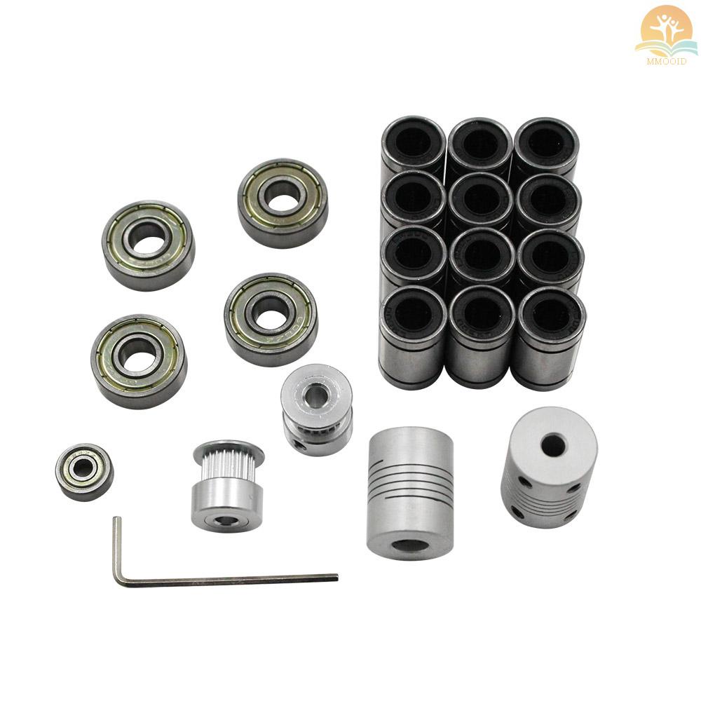 In Stock 3D Printer Parts Kit Gerak Linier LM8UU 608ZZ 624ZZ Bantalan Coupler Shaft 20gigi Roda Katrol 2M GT2 Ikat Pinggang