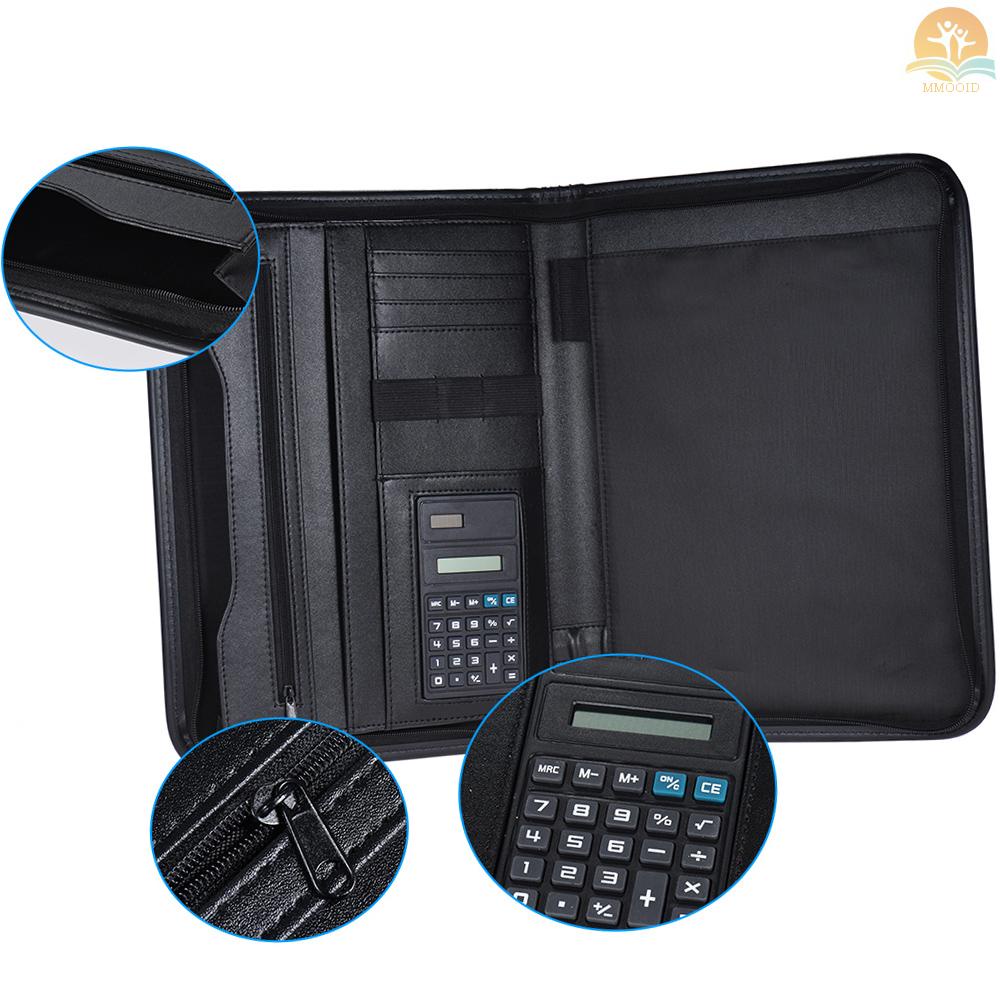 In Stock Multifungsi Bisnis Profesional Ritsleting Portfolio Padfolio Folder Dokumen Case Organizer A4 Kulit PU Dengan Kalkulator Tempat Kartu Nama Memo Note Pad