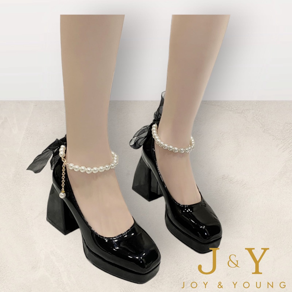 [J&amp;Y] [Joy&amp;Young] [JY] 1503 Sepatu Wanita Heels Hak 331 TALI MUTIARA Korea style Mary jane Pearl FASHION ELEGAN CANTIK Pesta Kerja Santai Keren Trend Casual Kualitas Bagus Impor