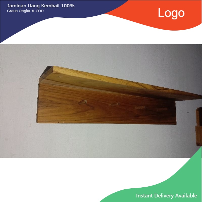 Gantungan Baju Tas Tempel Dinding Kayu Jati Jawa