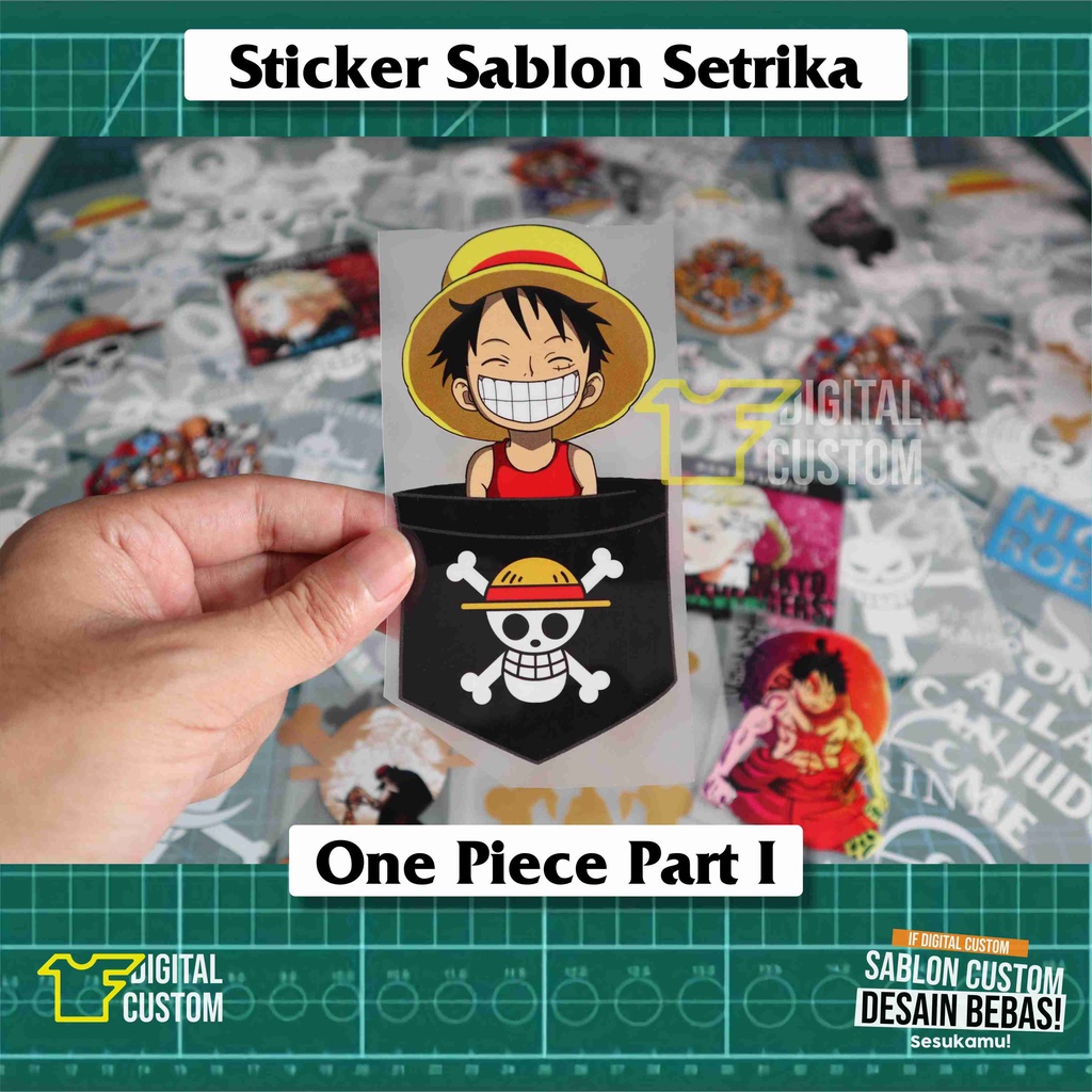 

Stiker Kain Sticker Sablon Setrika DTF Polyflex Anime One Piece Logo IF Digital Custom Satuan Siap Press