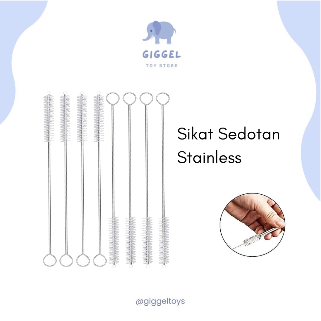 [ Giggel ] Sikat Pembersih Sedotan Sikat Sedotan Stainless Brush Straw /  Brush Straw Kawat Bengkok Lurus Panjang /  Sikat Sedotan Kecil Sikat Dot Bayi New Born