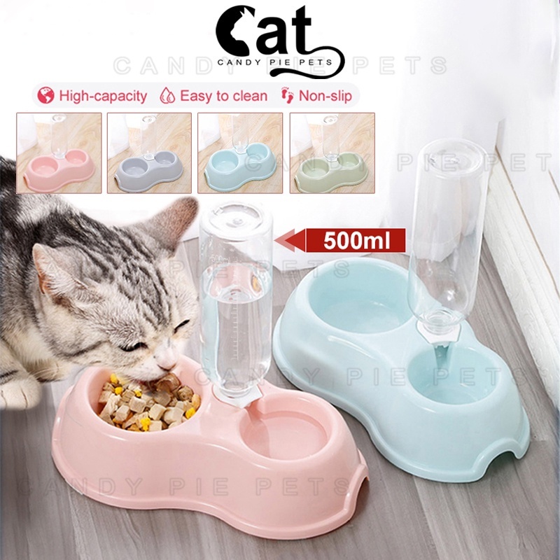 Tempat Makan Kucing Otomatis 500ml Tempat Minum Kucing Otomatis Mangkok Kucing Anjing Wadah Makanan 