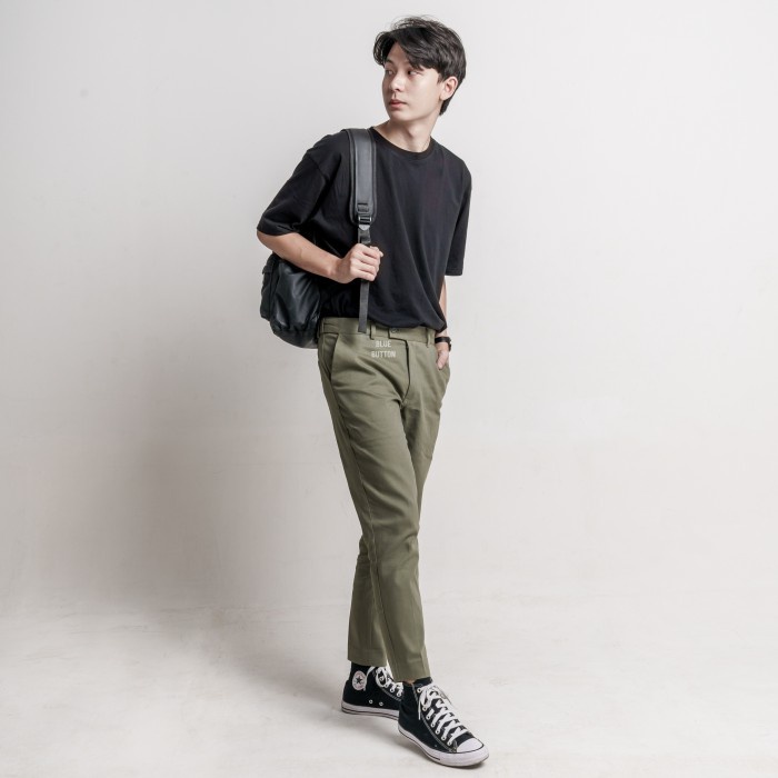 BlueButton Smart Chino Ankle Pants Slim Fit Celana Chino Pria - Sage - Khaki, 26