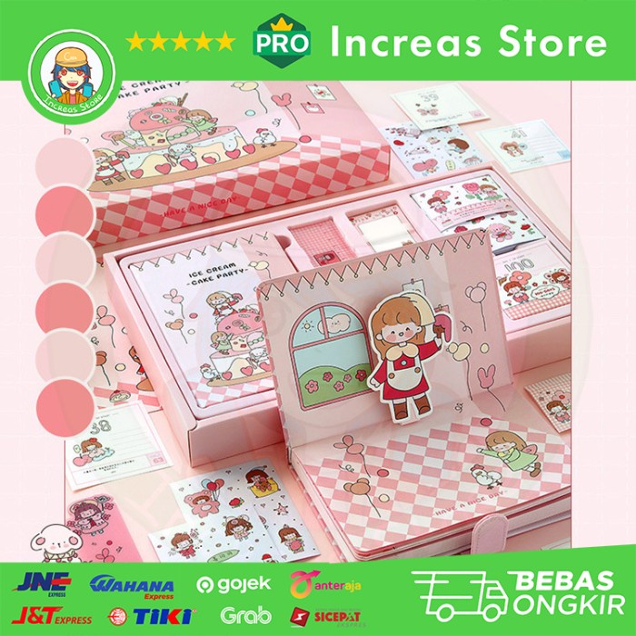 

✨BISA COD✨ -Buku Diary Journal Set Anak Lucu - Buku Catatan Harian Lengkap Gift - Merah Muda