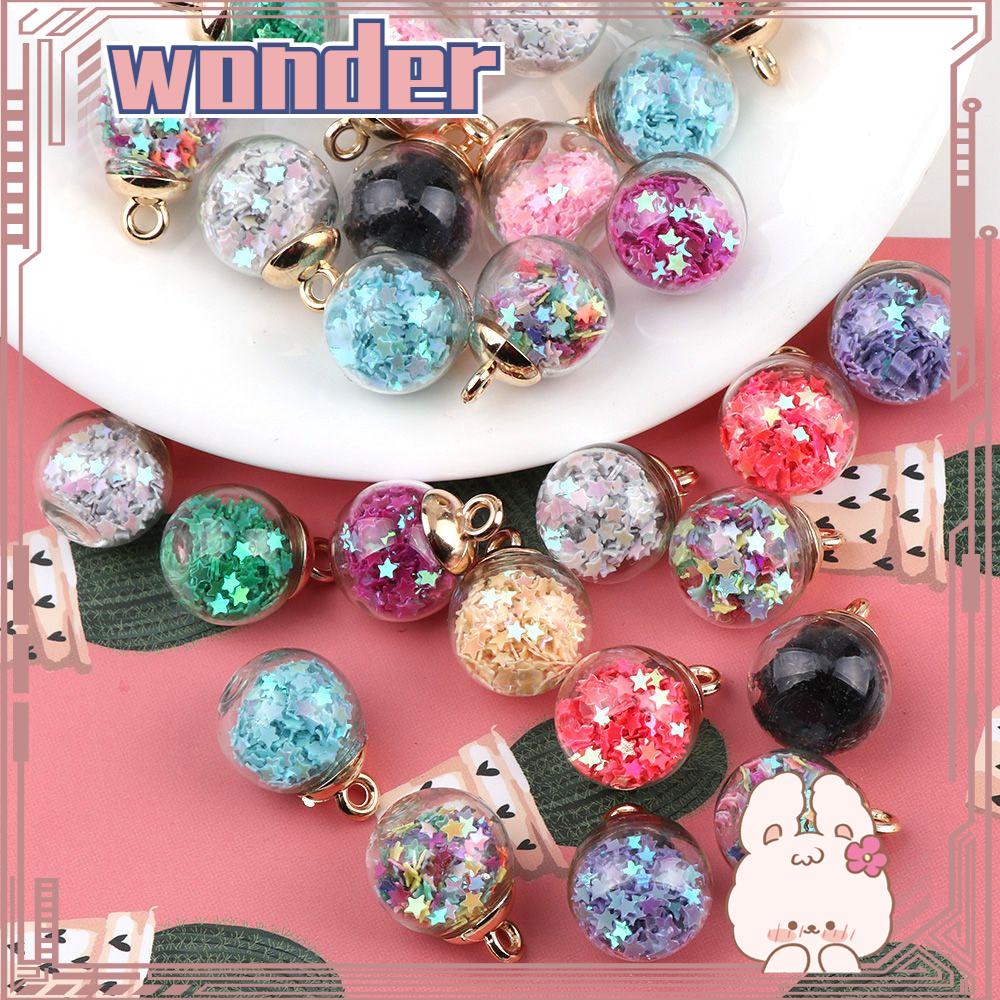 WONDER 20pcs Manik-Manik Kaca Transparan Dekorasi Natal Xmas Aksesoris Perhiasan Liontin Beads Cord Locks Gelang Anting Kristal