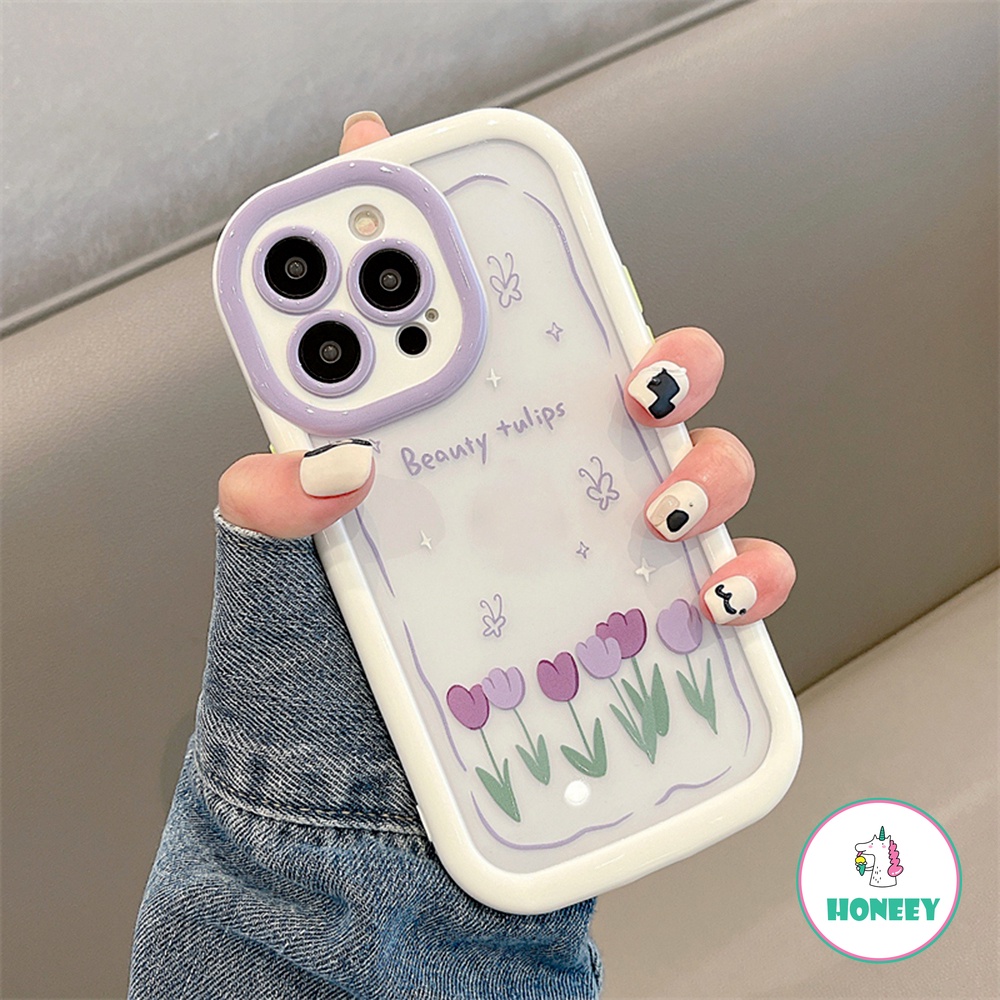 IPHONE Sweet Bingkai Foto Romantis Bunga Putih Casing Ponsel Transparan Kompatibel Untuk Iphone14 13 11 12 Pro Max 14 Pro Cover Lucu