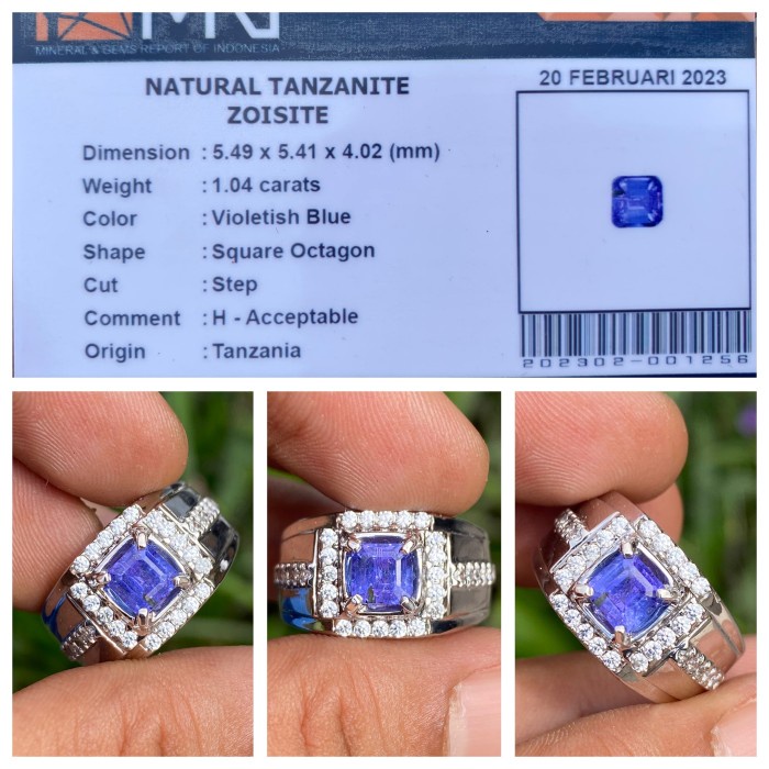 Natural 1.04ct Violetish Blue Tanzanite Zoisite Ring Perak