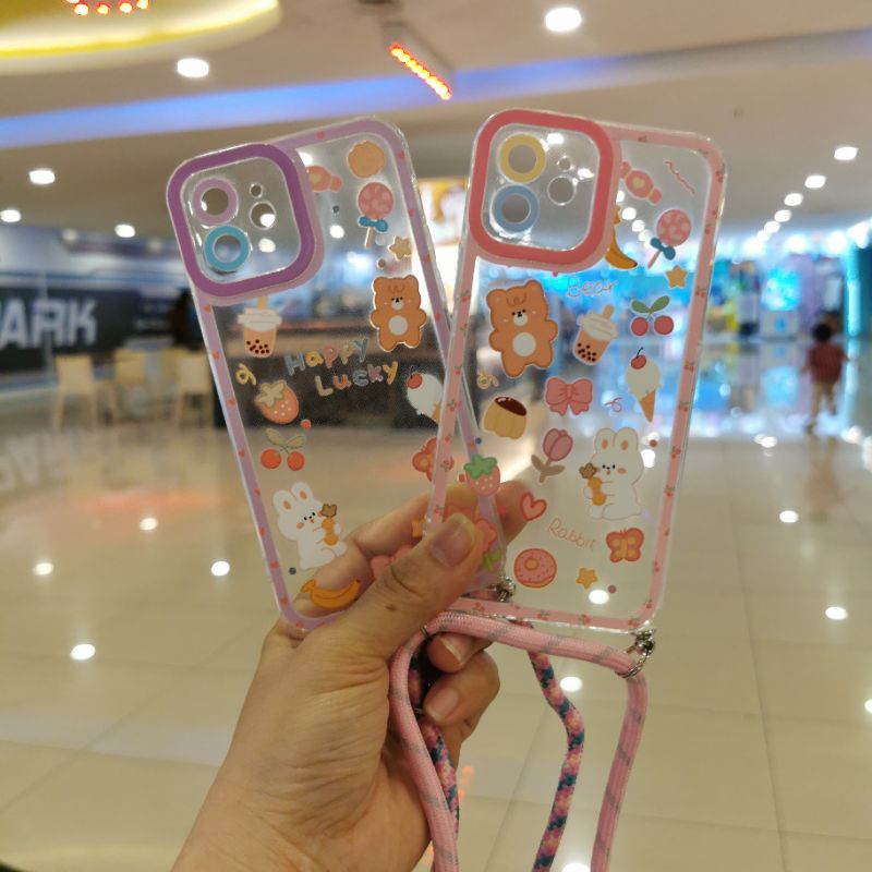 0010 VVV CASE sling case GAMBAR D OPPO A16K casing tali lanyard gambar bear bunny rabbit cute pelind